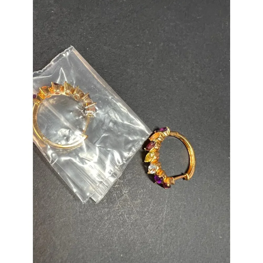 NEW multi gemstone hoop earrings in vermeil gold over sterling silver